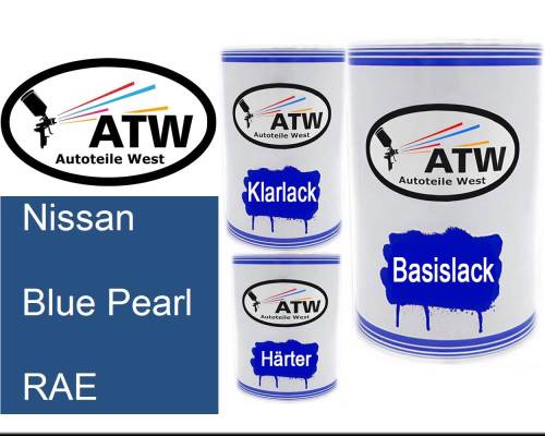 Nissan, Blue Pearl, RAE: 500ml Lackdose + 500ml Klarlack + 250ml Härter - Set, von ATW Autoteile West.